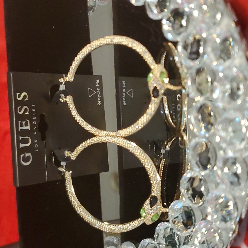 GUESS Gold Earrings with Green Highlights
